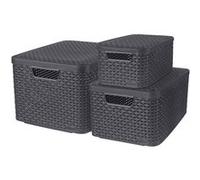 Curver Boîtes de rangement Style avec couvercle 3 pcs S+M+L Anthracite