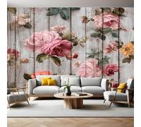 Style Shabby Chic Papier Peint Panoramique Fleurs Rose 3D Trompe L'oeil Moderne Papier Peint 250 x 175 cm Grandes Murales Poster pour Salon, Adulte Chambre d'enfants, Étude Décor