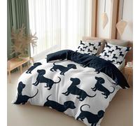 Style Simple Teckel Animal Housse de Couette Réversible, Bleu Marine Parure de Lit 140 x 200 cm pour 1 Personnes - Parure de Lit en Doux Microfibre avec 2 Taies d'Oreillers pour Adulte Enfant