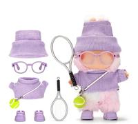Style Sport Tenue de Poupée for Labubu 17cm, Ensemble de Vêtements Tricoté 5 Pièces (Chapeau + Lunettes + Pull + Chaussures + Pendentif Tennis) pour Cadeaux & Collection (Style 2)