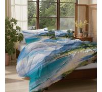 Style Station balnéaire Tropicale plages hawaïennes Housse de Couette 240x260cm Bleu pour lit 2 Personnes Housse de Microfibre Douce Confortable Texture agréable pour la Peau et Respirante