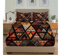 Style Tribal Africain BohèMe Parure de Lit Adulte & Enfant Microfibre Brossé Extra Doux Drap Housse 160x200 cm, 30 cm Poche Profonde, Brun Confortable et Respirant Drap Housse 2 Personnes