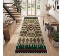 Style Tribal Sud Ouest Américain Tapis Couloir Lavable en Machine 80x240cm | Ferme Rustique Tapis de Cuisine et Entrée Antidérapant, Poil Ras Doux, Grand Tapis Intérieur pour Chambre, Bureau