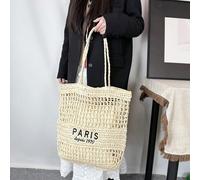 Style vacances d'été Nouveau sac à main en paille ajouré avec lettres brodées en raphia, grand sac à main tressé fait main pour femmes, panier de légumes de niche, sac de plage Taille UniqueLettresPai