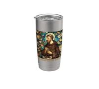 Style vitrail Saint François d'Assise Gobelet isotherme en acier inoxydable double paroi