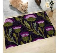 Style William Morris Paillasson D'Entrée Discret Absorbant - 60 x 90 cm - Antidérapant -Branches Feuilles Chardon Tapis De Sol pour Entrée d'animaux Salle De Bain - Violet Foncé