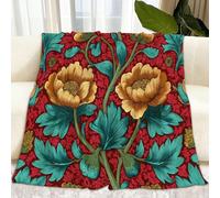 Style William Morris Plaid Couverture Polaire Flanelle Plantes Et Fleurs Couverture lit Jeté de Canapé, Rouge Plaid Fourrure Chaud et Doux en Peluche 220 x 240 cm Convient à Toutes Les Saisons Couleur