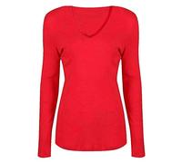 Style Wise Fashion Femmes Femmes Col en V Manches Longues Uni Slim Fit Basic Top Stretch T-shirt 8-26 - Rouge - 48-50