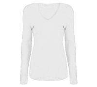Style Wise Fashion Femmes Femmes Col en V Manches Longues Uni Slim Fit Basic Top Stretch T-shirt 8-26 - Blanc - 48-50