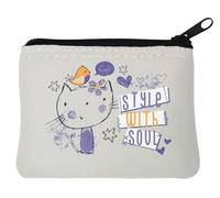 Style with Soul Porte-monnaie en néoprène Motif chat et oiseau Blanc 12 x 9 cm
