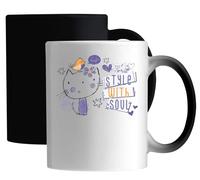 Style with Soul Tasse magique en céramique Motif chat et oiseau Blanc