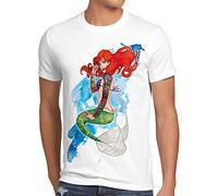 style3 Ariel Tatouage T-Shirt Homme Sirène Biker tatouée Rock Petite, Taille:, Couleur:Blanc