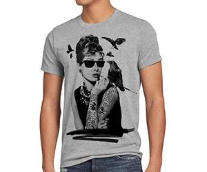 style3 Audrey Tatouage T-Shirt Homme Hollywood Star Hepburn, Taille:, Couleur:Gris chiné