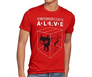 style3 Chat de Schrödinger T-Shirt Homme, Taille:S;Couleur:Rouge