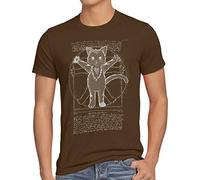 style3 Chat de Vitruve T-Shirt Homme mistgiri da Vinci Animal, Taille:L, Couleur:Marron