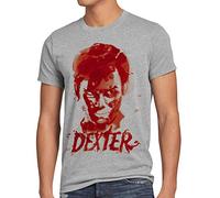 style3 Dexter Trace de Sang T-Shirt Homme Erie Mort Morgan trinité Tueur en série, Taille:3XL, Couleur:Gris chiné