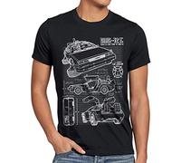 style3 DMC12 Bleu T-Shirt Homme Futur Voyage années 80 Blueprint Auto, Taille:, Couleur:Noir