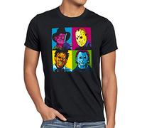 style3 Horreur Pop Art T-Shirt Homme Freddy jasonn Michael Leatherface Warhol, Taille:, Couleur:Noir
