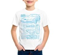 style3 K.I.T.T. T-Shirt pour Enfants Dessin Bleu Michael Knight 2000 Black Rider, Couleur:Blanc, Taille:128