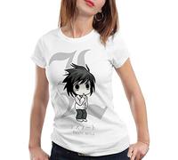 style3 L Note Death T-Shirt Femme Cahier de la Mort Anime Manga Yagami, Couleur:Blanc, Taille: