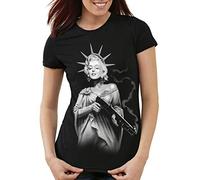 style3 Marilyn Liberty Tatouage T-Shirt Femme Miss USA New York Statue, Couleur:Noir, Taille:L
