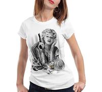 style3 Marilyn Tatouage 'Heartbreaker' Femme T-Shirt Monroe Rock Monroe tatoué USA, Couleur:Blanc, Taille: