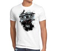 style3 Numéro 5 T-Shirt Homme Johnny Cinq Robot Short Circuit, Taille:, Couleur:Blanc