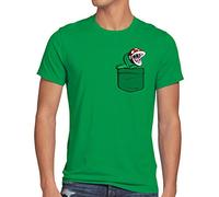 style3 Plante Piranha Poche T-Shirt Homme Pocket Mario Switch Snes, Taille:, Couleur:Vert