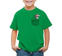 style3 Plante Piranha Poche T-Shirt pour Enfants Pocket Mario Switch Snes, Couleur:Vert, Taille:128
