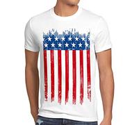style3 USA Drapeau National T-Shirt Homme états-Unis d amérique us Stars Stripes, Taille:, Couleur:Blanc