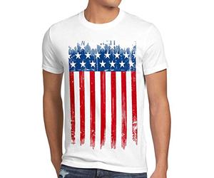 style3 USA Drapeau National T-Shirt Homme états-Unis d amérique us Stars Stripes, Taille:, Couleur:Blanc