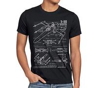 style3 X-Wing Homme T-Shirt Dessin Bleu t-65, Taille:, Couleur:Noir