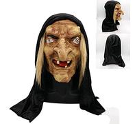 Stylebest Couverture Effrayante de la Tête de Sorcière en Latex Halloween Effrayante, Vieille Vieille Femme de Sorcière pour Adulte Tête Complète avec Costume de Costume de Cheveux