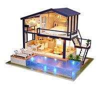 Stylebest Kit de Modèle de Villa Miniature en Bois à Faire Soi-même avec Piscine, Jouet de Maison de Poupée écologique pour Les Créatifs de 14 Ans et Plus, Taille 11,4" X 9,5" X 8,5"