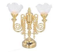 Stylebest Plafonnier pour Maison de Poupée, Lustre à Fleurs Vintage Exquis avec des Détails Complexes pour Décoration Miniature, Construction en Métal et en Verre avec Pile CR1632 (Or)