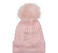 styleBREAKER 04024100 Bonnet à pompon en maille fine pour femme avec motif torsadé en fourrure synthétique, rose, taille unique