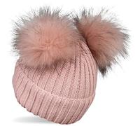 styleBREAKER Bonnet à Pompon tricoté pour Enfants avec 2 Pompon en Fourrure synthétique et Doublure en Polaire, Bonnet d'hiver, Bonnet tricoté, 2-5 Ans 04024203, Couleur:Vieux Rose-