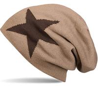 styleBREAKER Bonnet en Maille Chaud Classique avec étoile et Doublure très Douce, Unisexe 04024026, Couleur:Marron