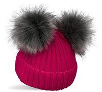 styleBREAKER Bonnet Enfant en Tricot,2 Pompons, Rose