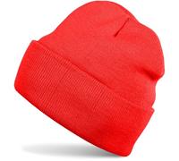styleBREAKER Bonnet Enfant en Tricot à Large Bord, Bonnet Fin Tricoté Double pour Enfants de 2 à 5 Ans 04024030, Couleur:Rouge