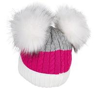 styleBREAKER Bonnet Enfant en Tricot rayé à 2 Pompons,Blanc-Framboise-Gris