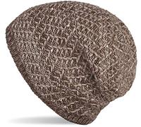 styleBREAKER Bonnet Mou Chaud à Maille pour Femmes avec Paillettes et Doublure en Polaire, Bonnet Mou Long Slouch d'hiver, fabriqué en Pologne 04024168, Couleur:Marron