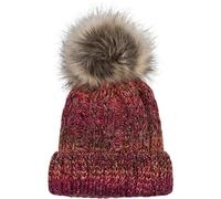 styleBREAKER Bonnet pour Femmes en Maille avec Pompon en Fourrure, avec Motif tressé en dégradé de Couleurs, Paillettes et Doublure en Polaire, fabriqué en Pologne 04024170, Couleur:Rosé-Orange