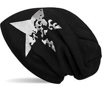 styleBREAKER Bonnet tricoté Beanie en Laine Fine Chaude avec Un imprimé Vintage en Forme d'étoile et Une Doublure intérieure très Douce, Longbeanie Slouch, Unisexe 04024088, Couleur:Noir