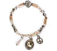 styleBREAKER Bracelet à Perles avec Pendentif Porte-Bonheur et Tresse, Peace, Pierre décorative, élastique, Bijou, Femmes 05040142, Couleur:Beige-Marron