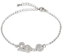styleBREAKER Bracelet avec décoration 'Love' décorée de Strass, chaîne forçat, Fermoir à Mousqueton, Bijou, Femmes 05040146, Couleur:Argent