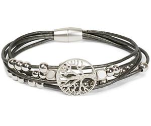 styleBREAKER Bracelet avec Fins Rubans, Pendentif Arbre de Vie et Perles décoratives, Fermeture magnétique, Parure de Bras, Bijou, Femmes 05040135, Couleur:Gris Antique