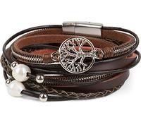 styleBREAKER Bracelet enroulé avec Perles, chaînes, Tresse et Pendentif en Forme d'arbre de Vie, Fermeture magnétique, Parure de Poignet, Femmes 05040070, Couleur:Marron foncé