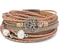 styleBREAKER Bracelet multi-tours femme perles arbre de vie aimanté | Collier 2 rangs, 38,5 cm, largeur 1,6 cm, pendentif amulette, toucher doux, bijou élégant, fermeture facile.