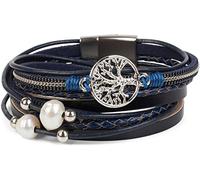 styleBREAKER Bracelet multi-tours femme perles arbre de vie aimanté | Collier 2 rangs, 38,5 cm, largeur 1,6 cm, pendentif amulette, toucher doux, bijou élégant, fermeture facile.